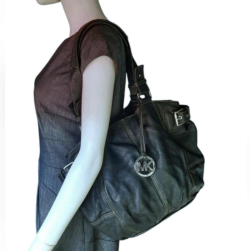 Vtg MICHAEL KORS Black Leather Brookville A-0907 Bucket Shoulder Bag